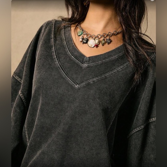 ✨NEW Bohemian sweatshirt pants suit -  Black  stone wash - Two-Piece Set - Picture 6 of 8